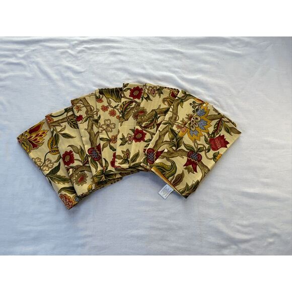 100% Cotton Flower/Paisly Table Napkins Set of Eight, Double Sided, Striped - Picture 1 of 7